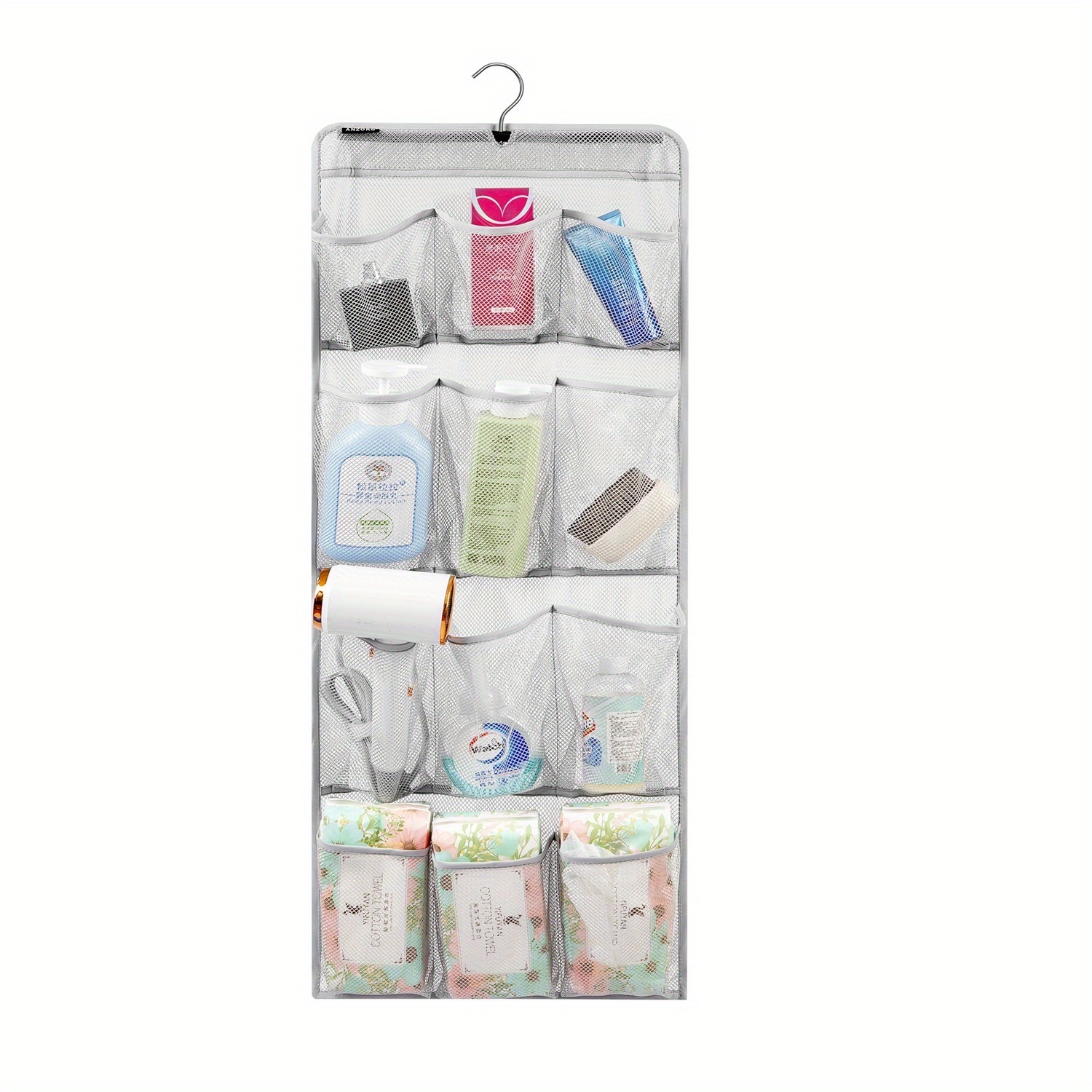 Mesh Shower Caddy Curtains Organizer - Hanging Bathroom Shower Curtain Rod / Liner Hooks Accessories with 6 Pockets Save Space in Small Bathroom Tub 4