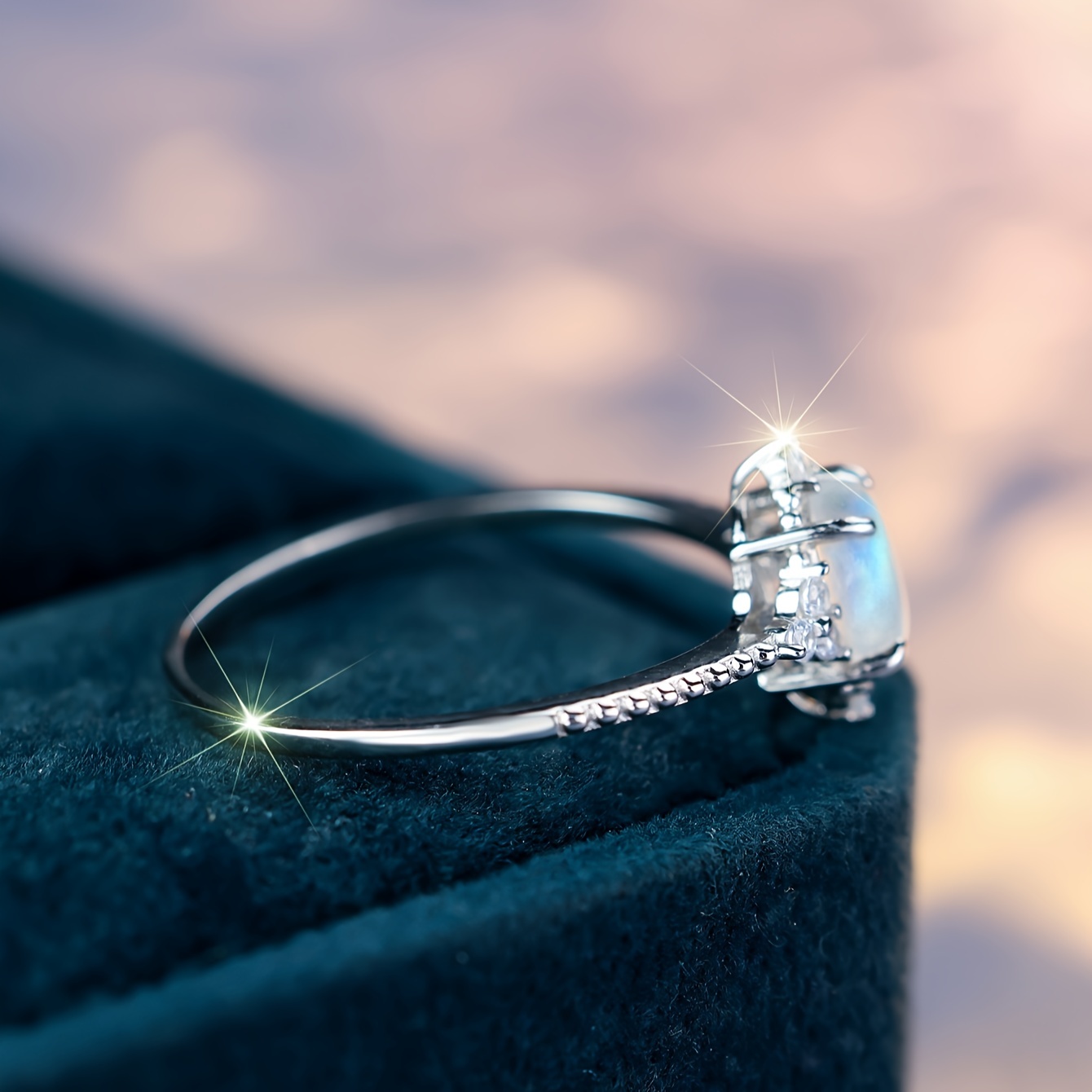 Handcrafted S925 Silver Rhombus Ring with Oval Moonstone