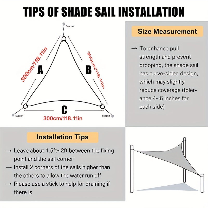 Toldo tipo vela triangular de 11 x 12 x 16.3 pies, tamaño personalizado,  para patio, patio, césped, jardín, para exterior, toldo de 185 gsm, bloquea
