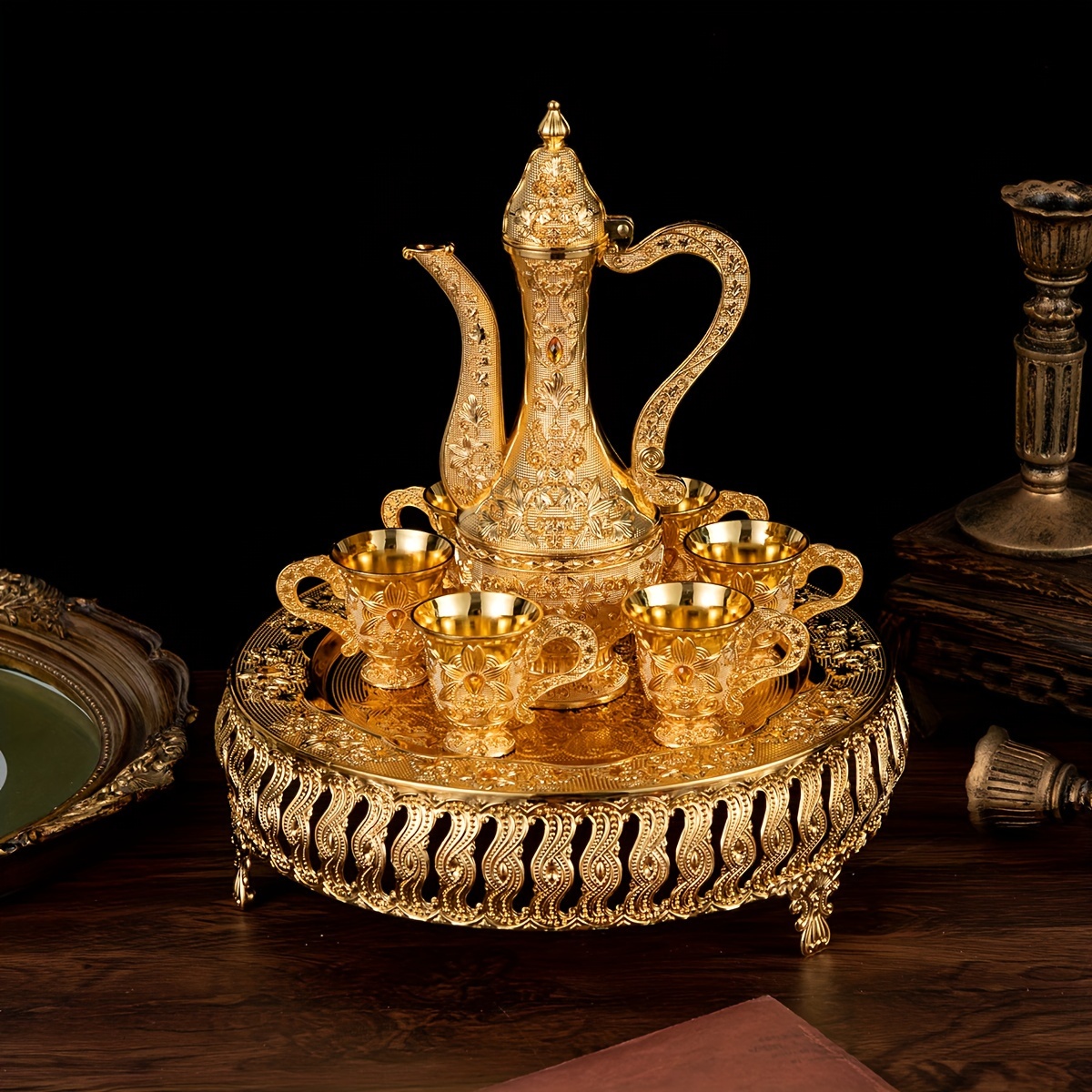 handmade brass tea set , Set of tea pot and brass cup and saucer