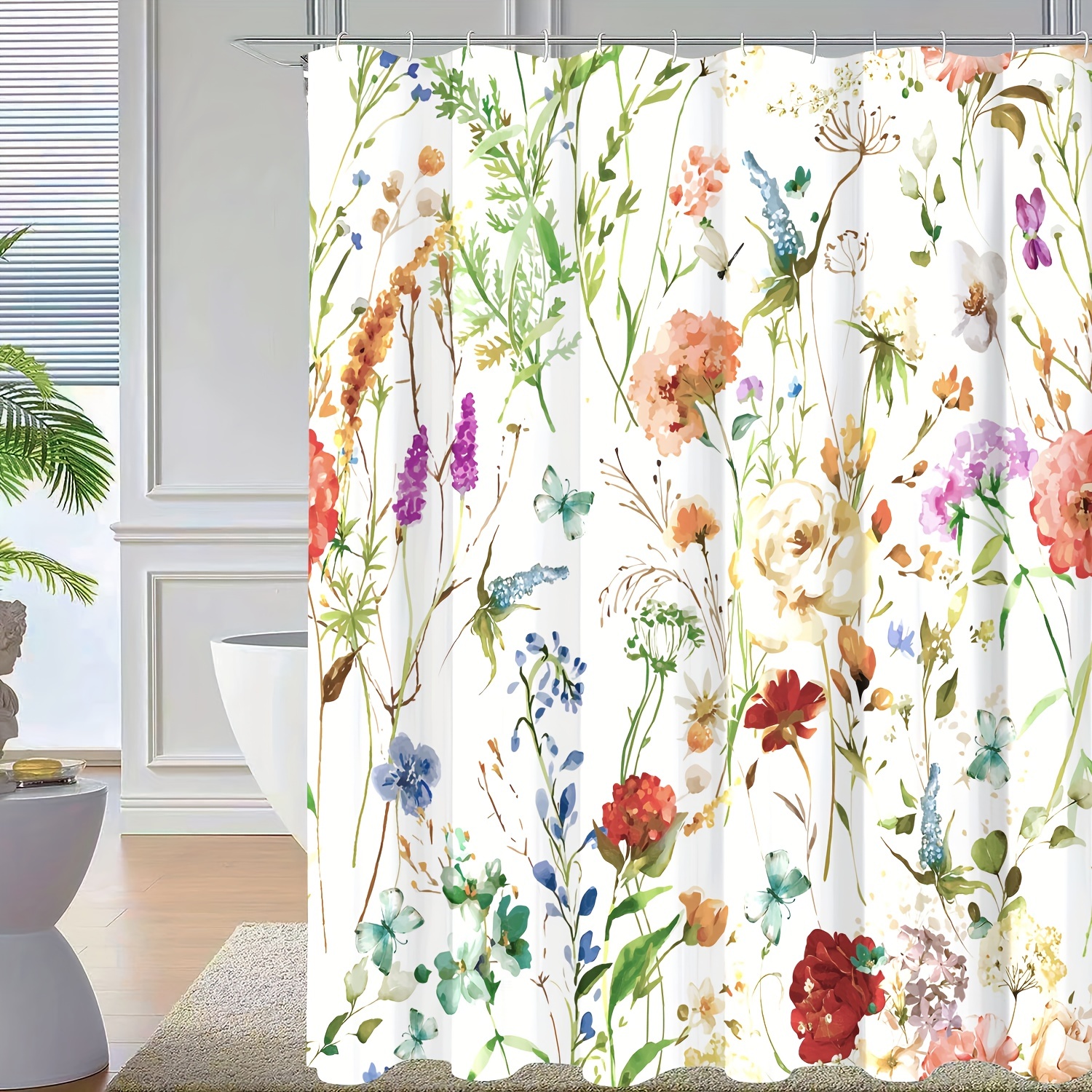 Floral tapestry recycled fibre shower curtain