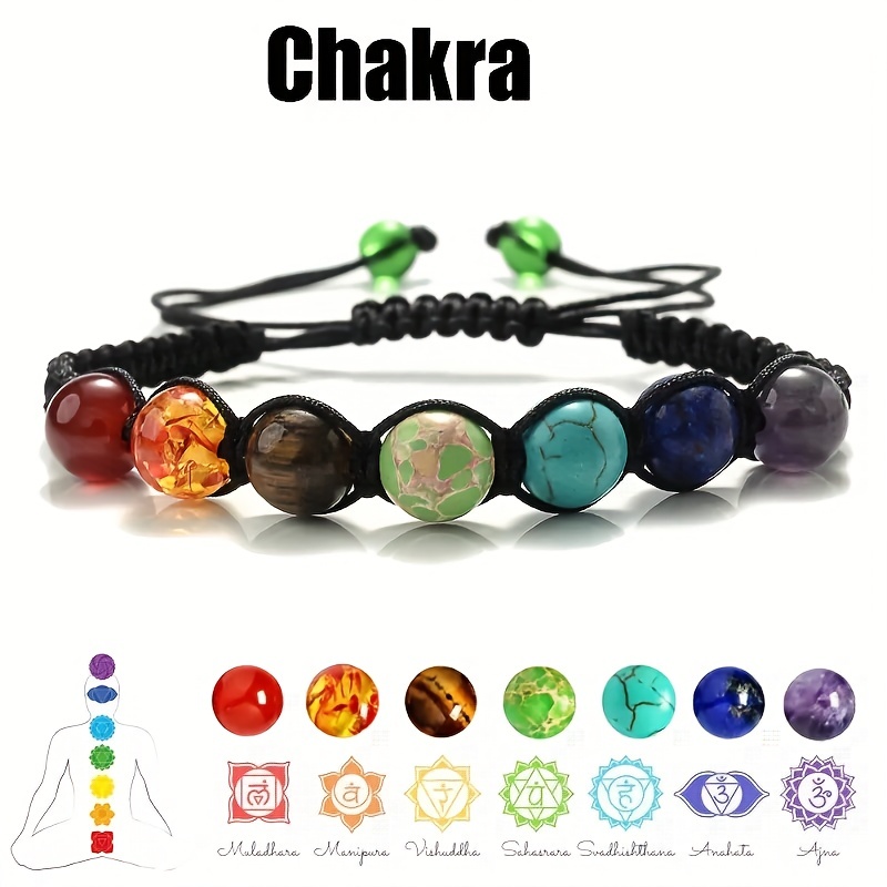 

1pc Handmade 7 Chakra Beads Bracelet Natural Stone Braided Rope Yoga Reiki Healing Balance Bracelets & Bangles Meditation Gift,adjustable Circumference