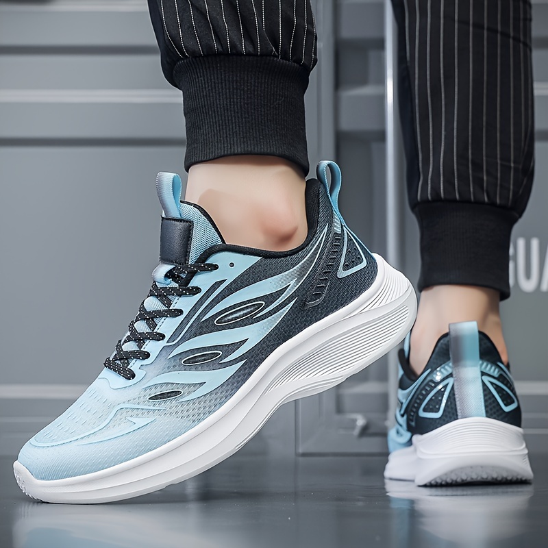 [Athletic Performance] Men's Breathable Athletic Sneakers - Stylish Blue & Black Gradient, Versatile Casual Running Shoes with EVA Sole, Lace-Up Closure for Spring/Summer/Fall