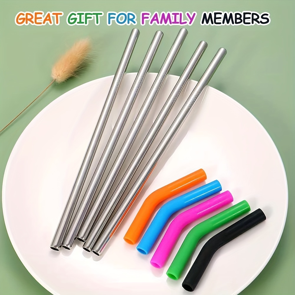 Metal Straws With Silicone Tip, Wide Stainless Steel Straws For Smoothies  And Shakes, Reusable Straws With 2 Cleaning Brushes,1 Portable Bag,  Chrismas Party Supplies - Temu