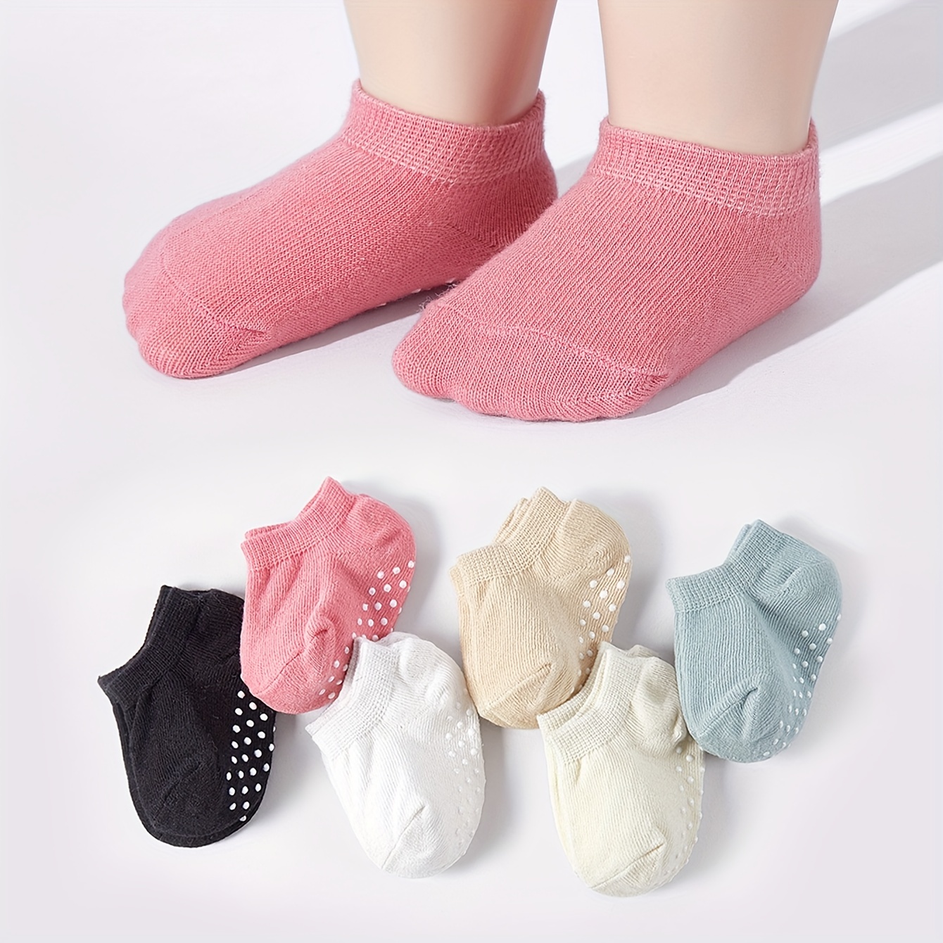 Calcetines antideslizantes con volantes hasta el tobillo, bonitos  calcetines de agarre de algodón para bebés y niñas, 6 pares