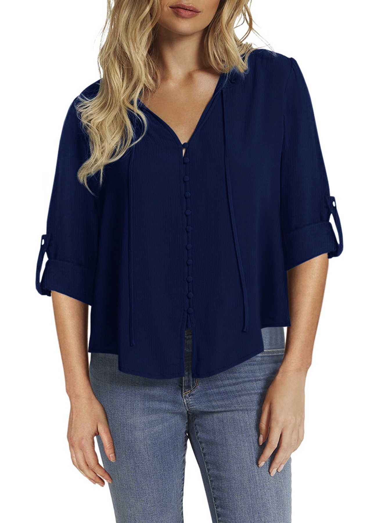 Blusa de mujer Camisas de manga larga para mujer Blusa de costura de *  colores de moda Blusa de túnica de ajuste suelto con solapa de botón  informal