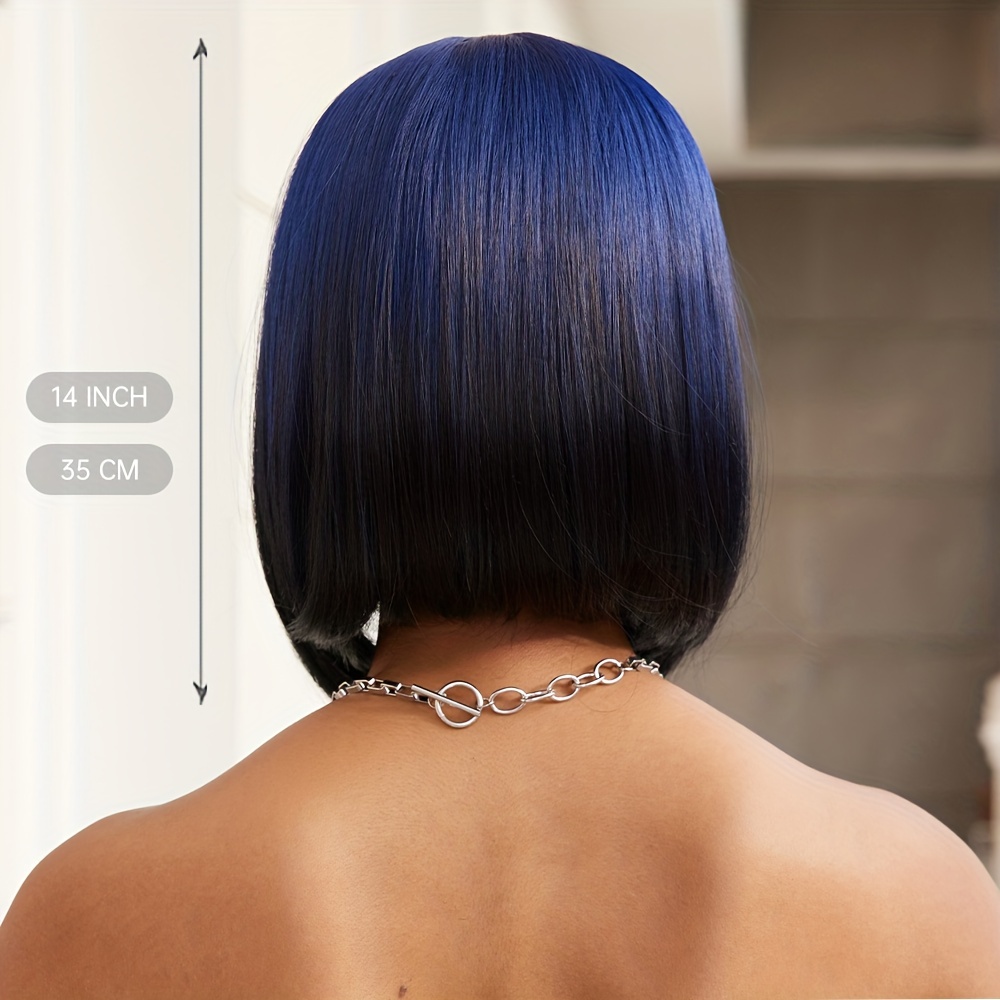 Perruque Synthétique Bleu Foncé De 14 Pouces Pour Femmes, Cheveux Lisses Au  Carré, Beau Style De Fête Impertinent - Temu France