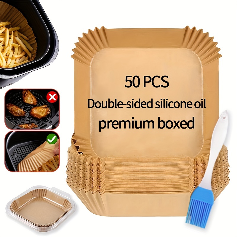 Air Fryer Paper Liner Disposable - 100PCS 6.5 Inch Square Liners for Air  Fryer, Grease and Water Proof Non Stick Basket Parchment Paper