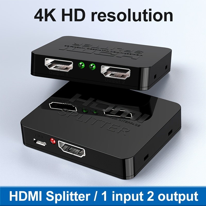 HDMI Splitter 1 In 2 Out 4K - Mirror Dual Monitors - 1x2 HDMI Splitter - 1080P 3D With HDMI Wire