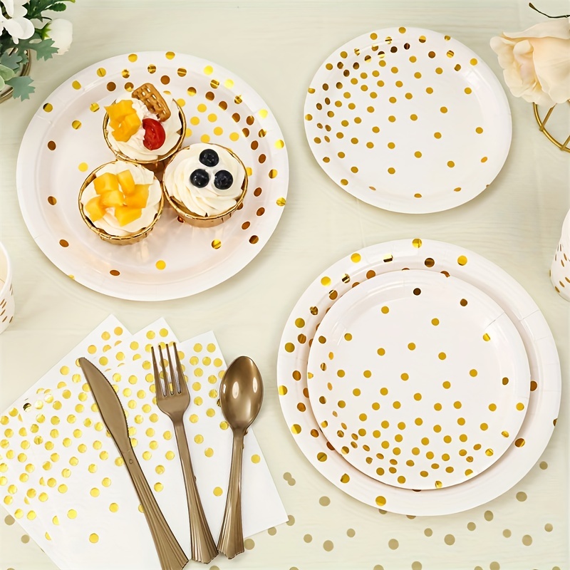 10pcs Gold Foil Polka Dots Disposable Thick Paper Plates For Cake
