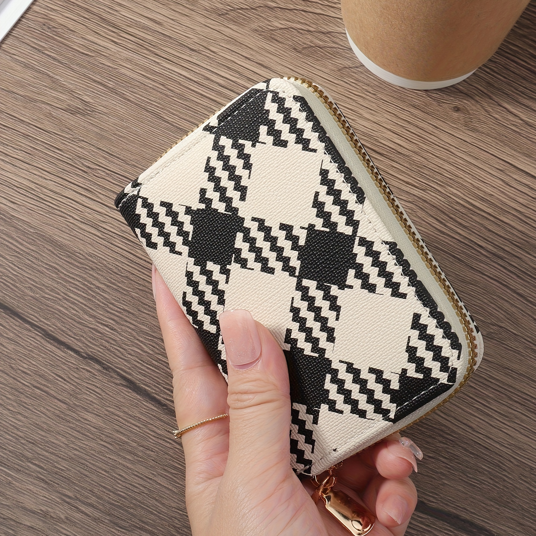 Brown Checkered Credit Card Wallet