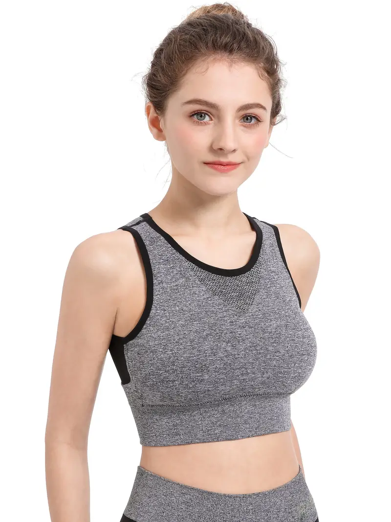 Solid Longline Sports Bra for Large Bust Cropped Pad Running