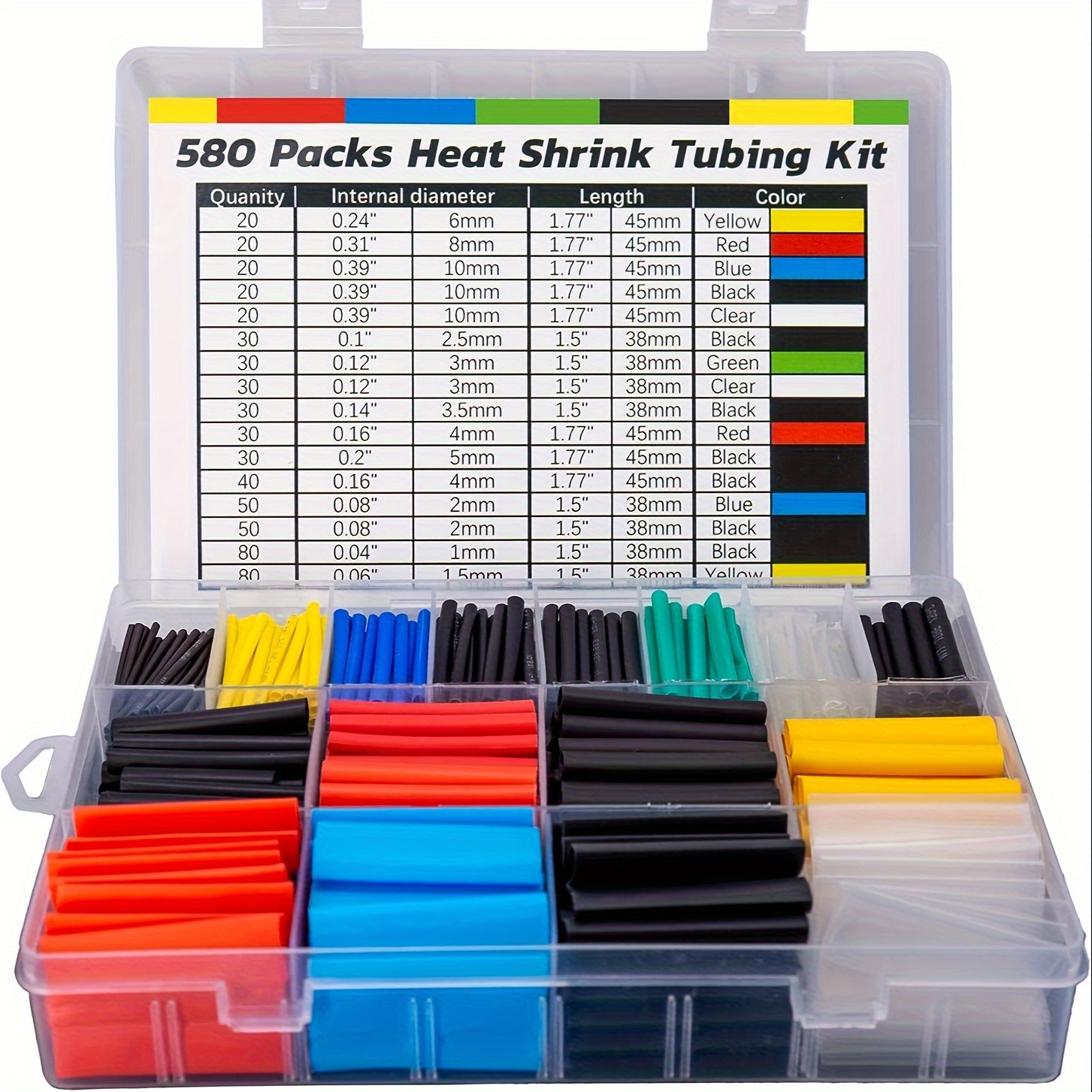 

Heat Shrink Tubing Kit - 580pcs Eva Material In 6 Colors And 11 Sizes - Ideal For Electrical Insulation, Repairs, And Wire Connectors With User-friendly Design And Storage Case