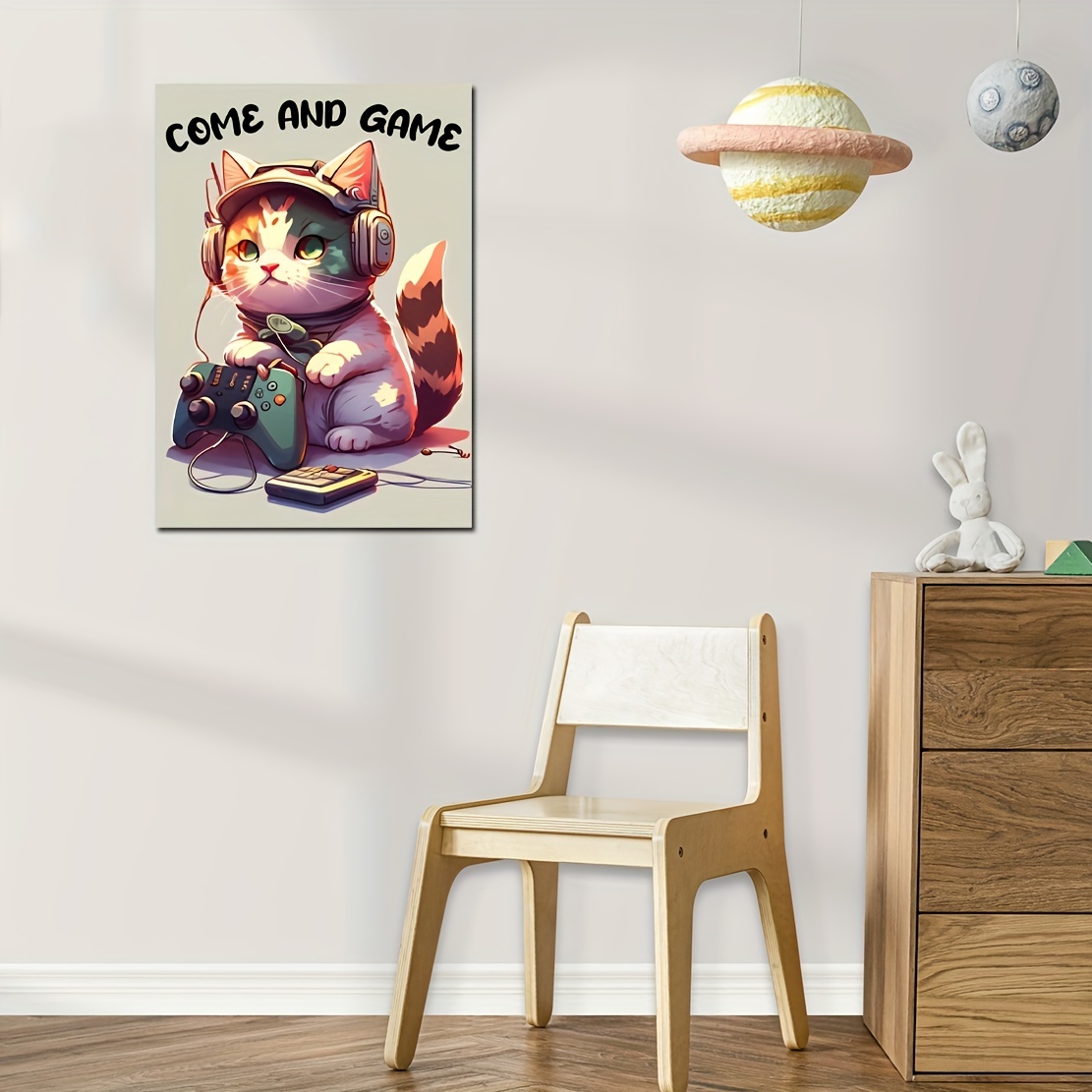 Modern Cartoon Art Baby Cat Video Game Wall Sticker Gifts - Temu