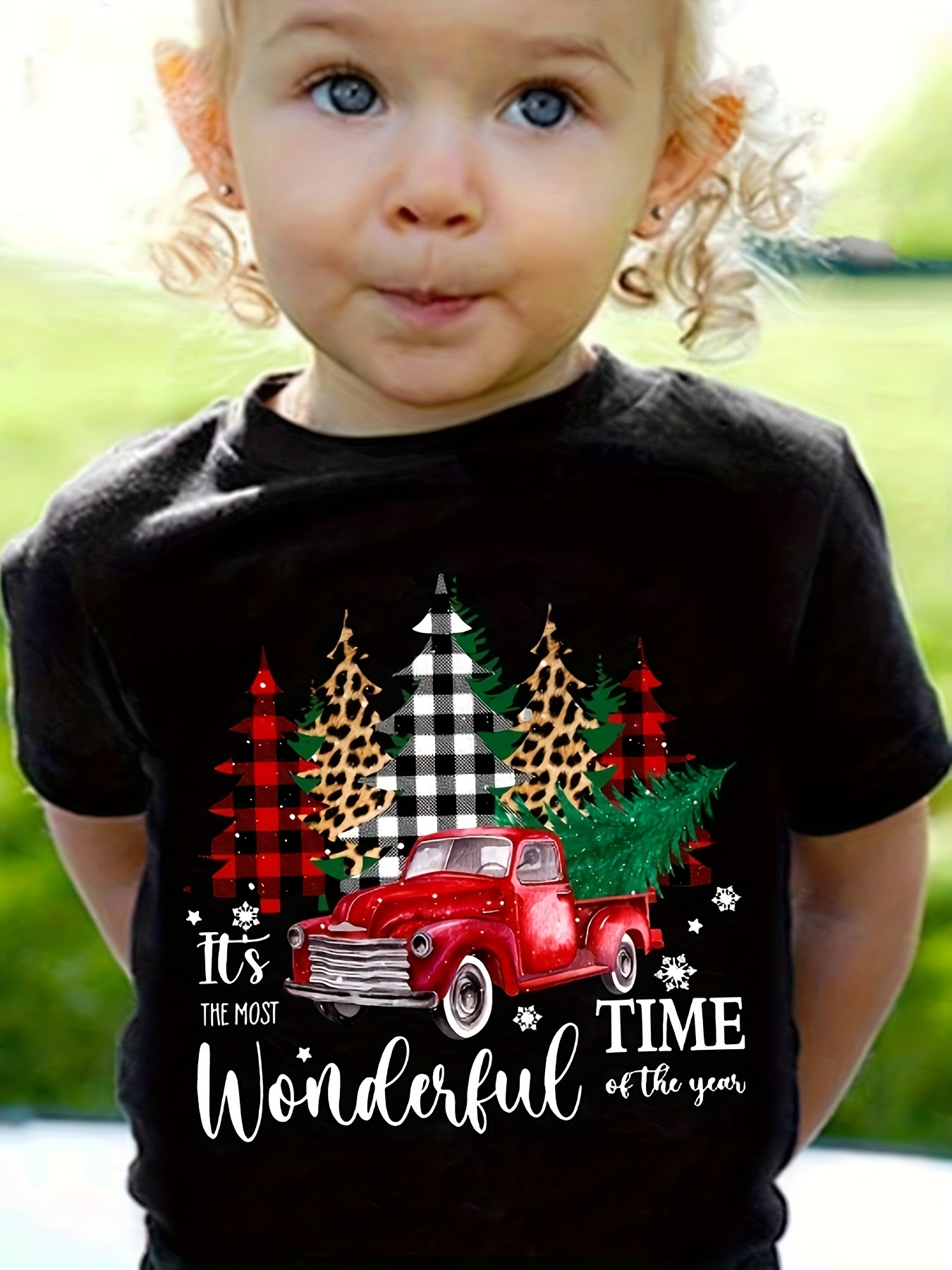 クリスマス トラック グラフィック Tシャツ 女の子 かわいい プル