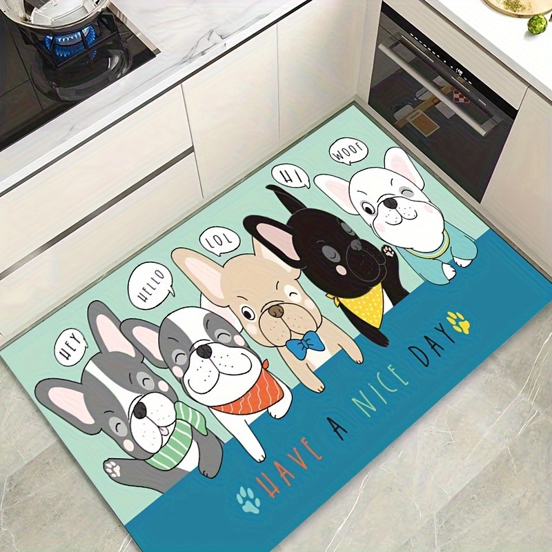 Car Printed Kitchen Rugs, Kawaii Cartoon Pets Absorbent Non Slip