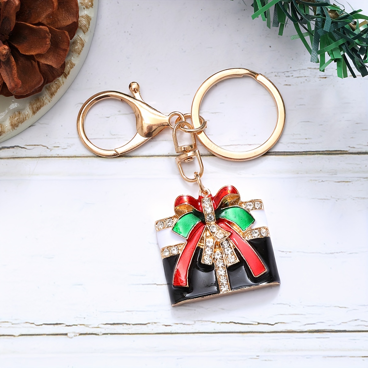 Christmas Alloy Keychain Santa Claus Head Series Gold And - Temu