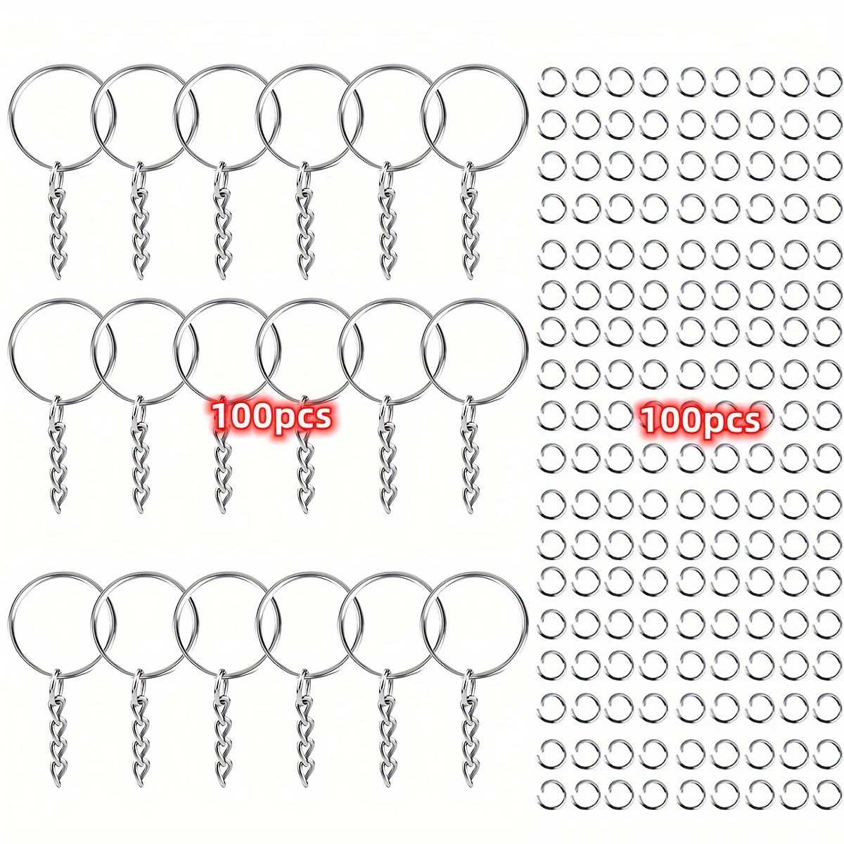TEMU 200pcs Diy Metal Keychains With Split Ring Link Silvery Golden Color Pendants Holder Rings Diy Key Chains Jewelry Making