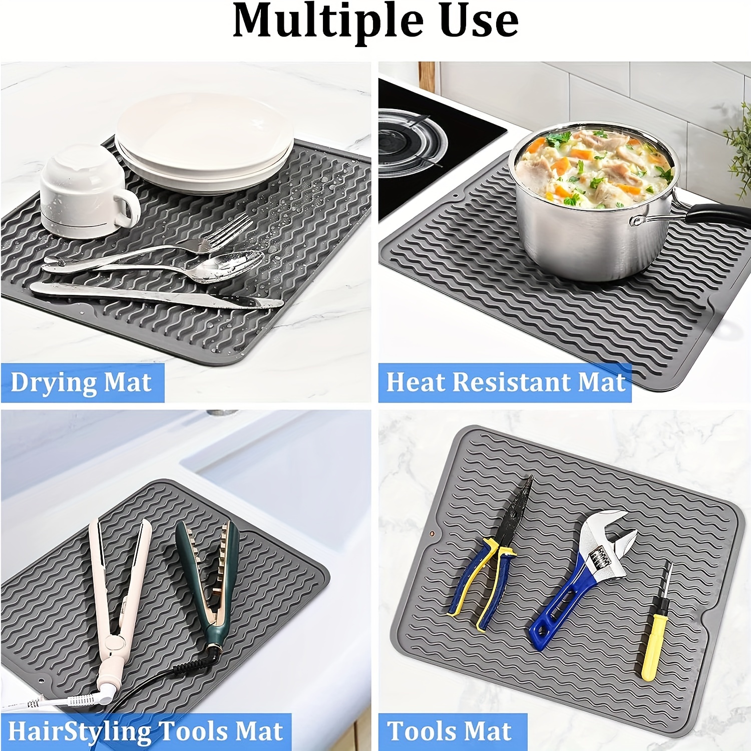 Silicone Dish Drying Mat, Multiple Usage, Easy Clean, Heat
