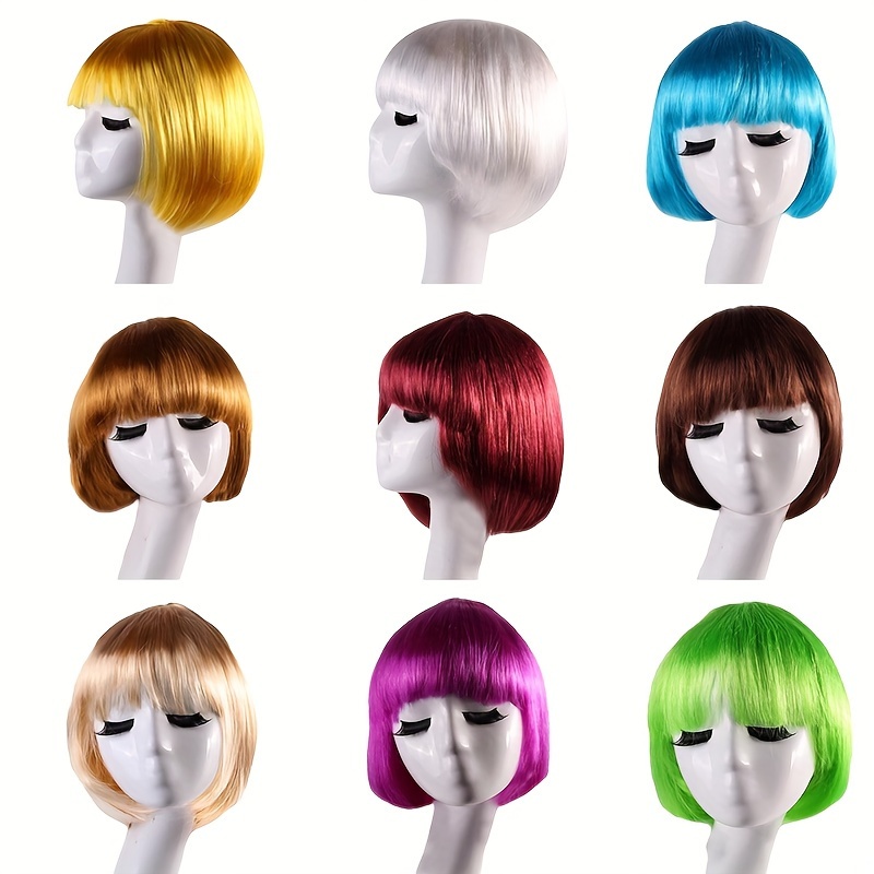 

Colorful Short Bob Wig Straight Wig With Bangs Synthetic Wig Costume Wig For Halloween Party Music Festival