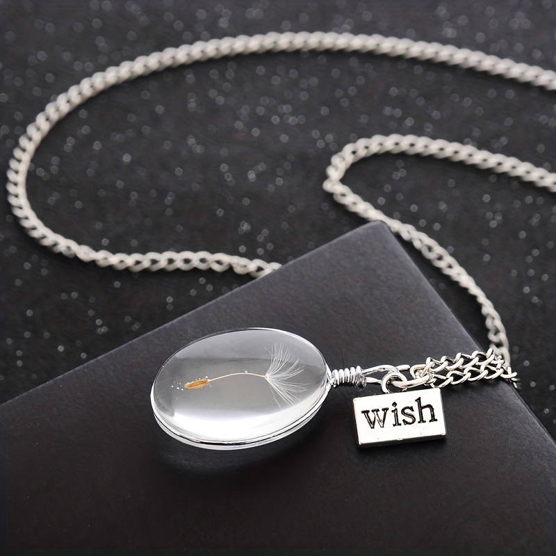 Dandelion Oval Crystal Pendant Necklace for Men