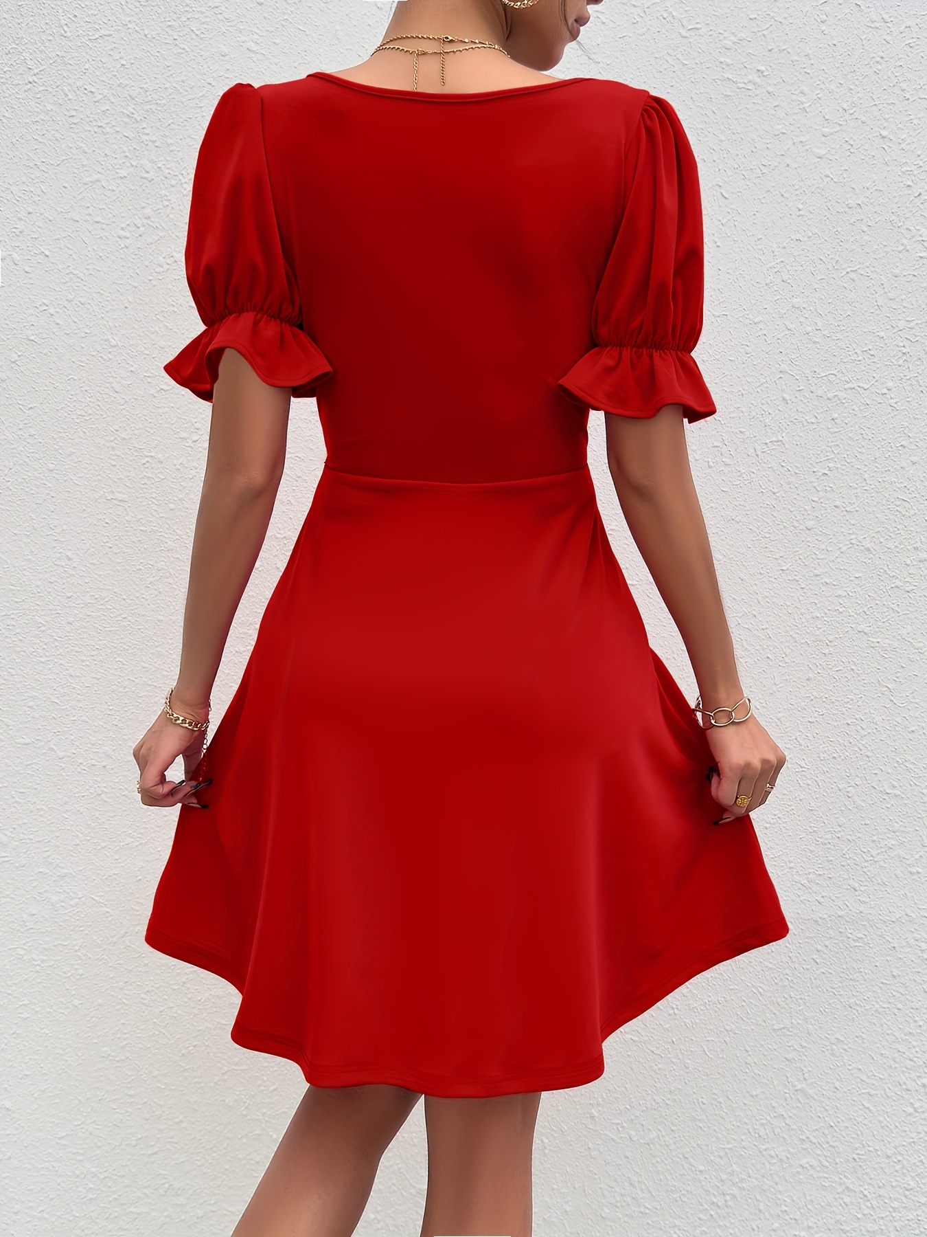   neck dress elegant puff sleeve a line dress womens clothing