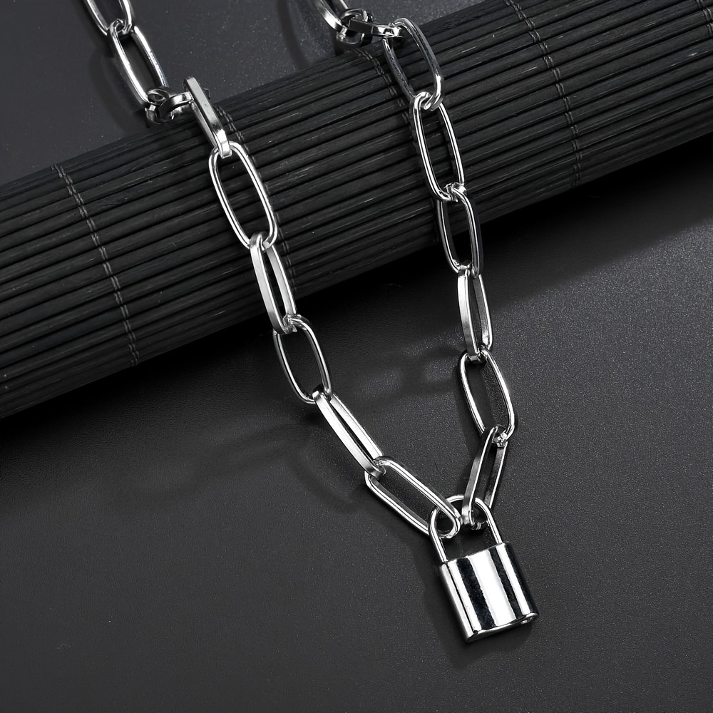 Lock Chain Necklace With a Padlock Pendant Grunge Aesthetic