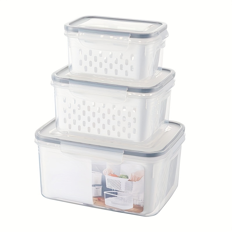 Refrigerator Storage Box Fridge Organizer Fresh Vegetable Fruit Boxes Drain  Basket Storage Containers Pantry Kitchen Organizer