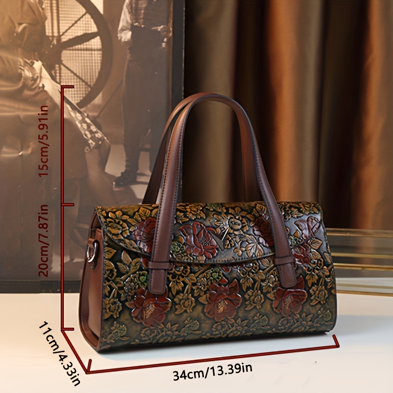 Vintage Floral Handbag for Women with Removable Strap