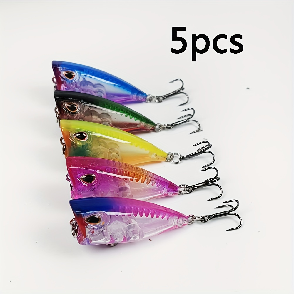 5pcs 5 Colors 1.57inch/0.12oz Popper Lures, Bass Fishing Bait With 10#  Hook, Fishing Tackle