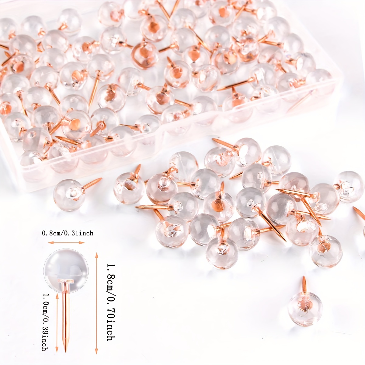 100Pcs Gold Push Pins for Wall Round Clear Push Pins Clear Gold Thumb Tacks  Gold Push Pins for Cork Board for Photo Wall Daily Study Office Data