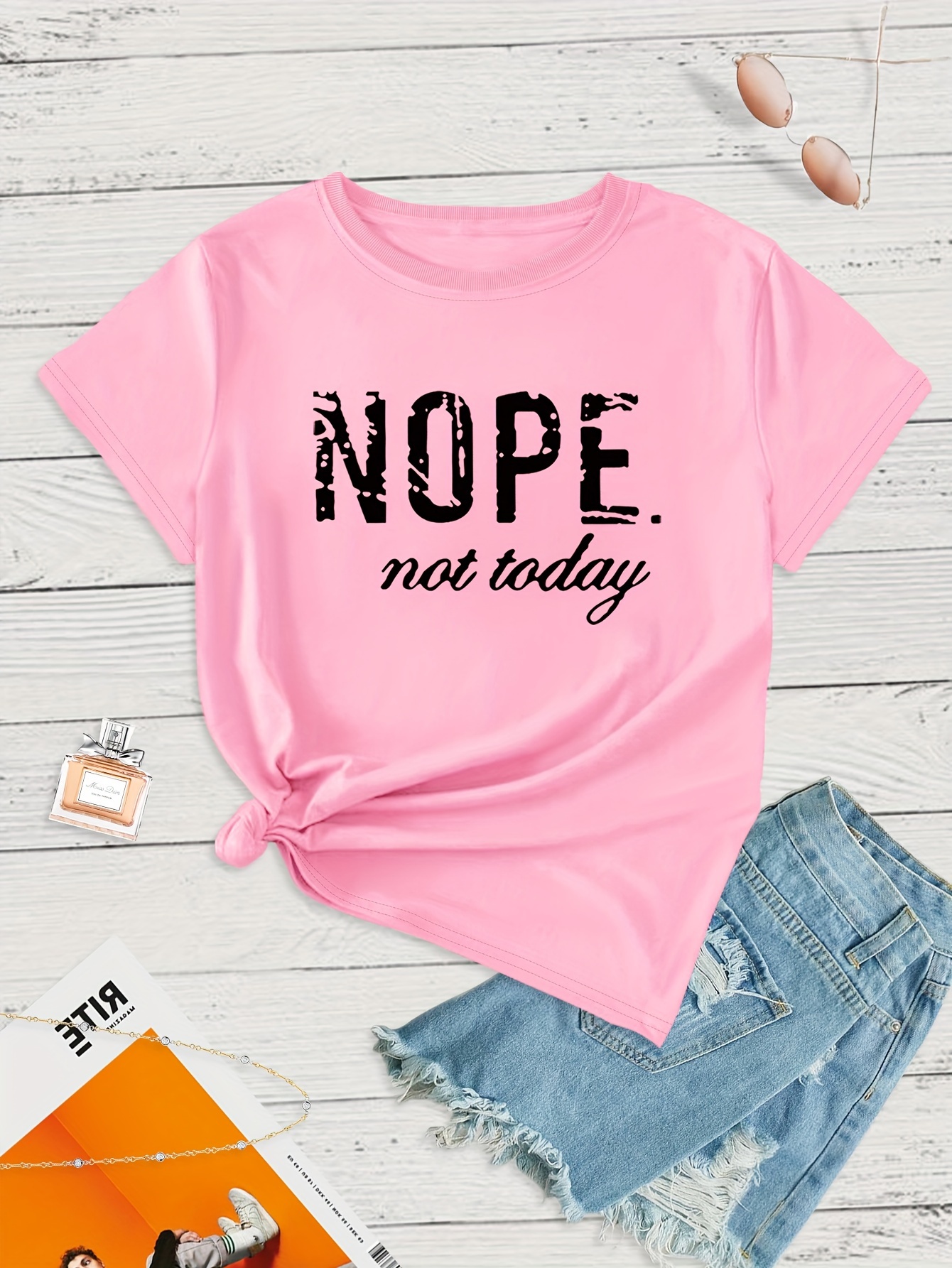 Plus Size 'nope' Letter Print Short Sleeve Pullover T shirt - Temu