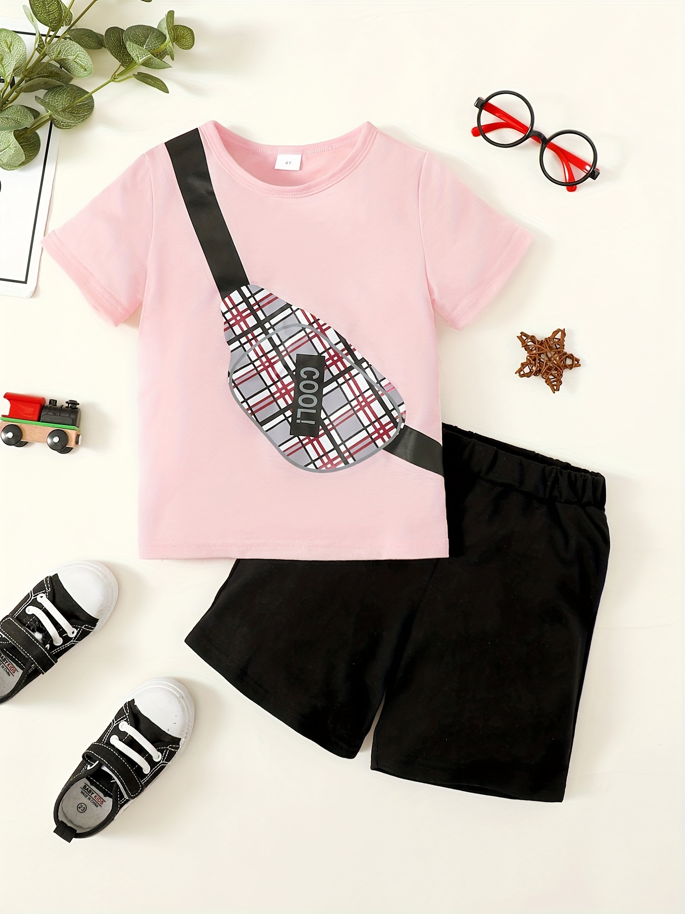 Boys Casual T-shirt With Crossbody Bag Print & Shorts Set For Summer - Temu