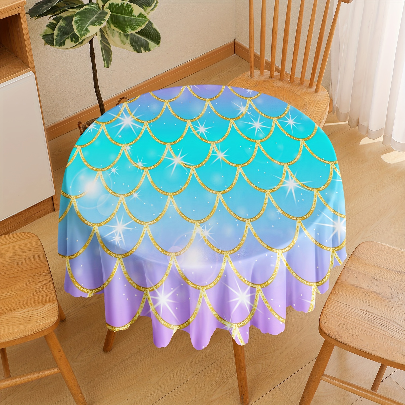 Tablecloth Mermaid Fish Scale Round Tablecloth Undersea - Temu Canada