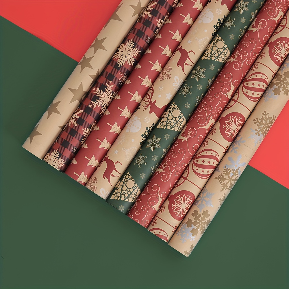 Christmas Wrapping Paper Folded For Gift's Kraft Paper Paper - Temu