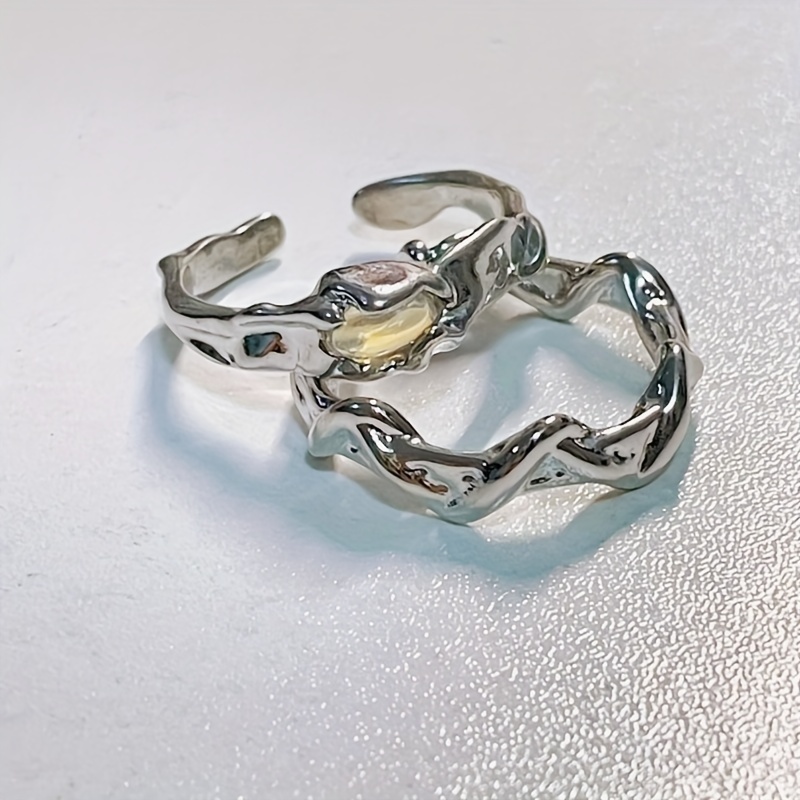 Light Moonstone Geometric Ring Adjustable Pair Ring for Women