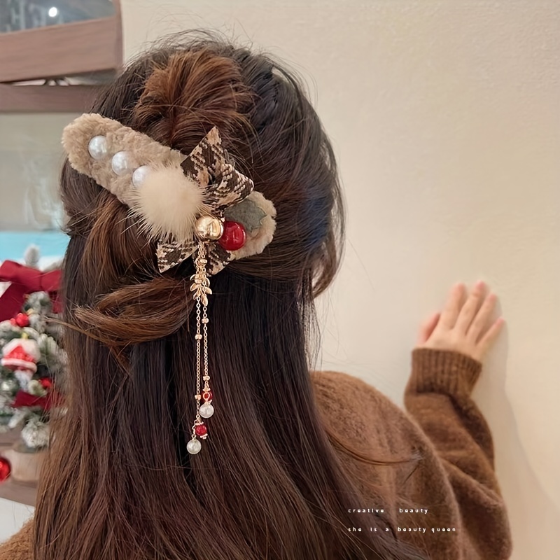 French Pearl Bow Hair Clip For Female Hair Clip Sweet And Hair Ornaments  Winter