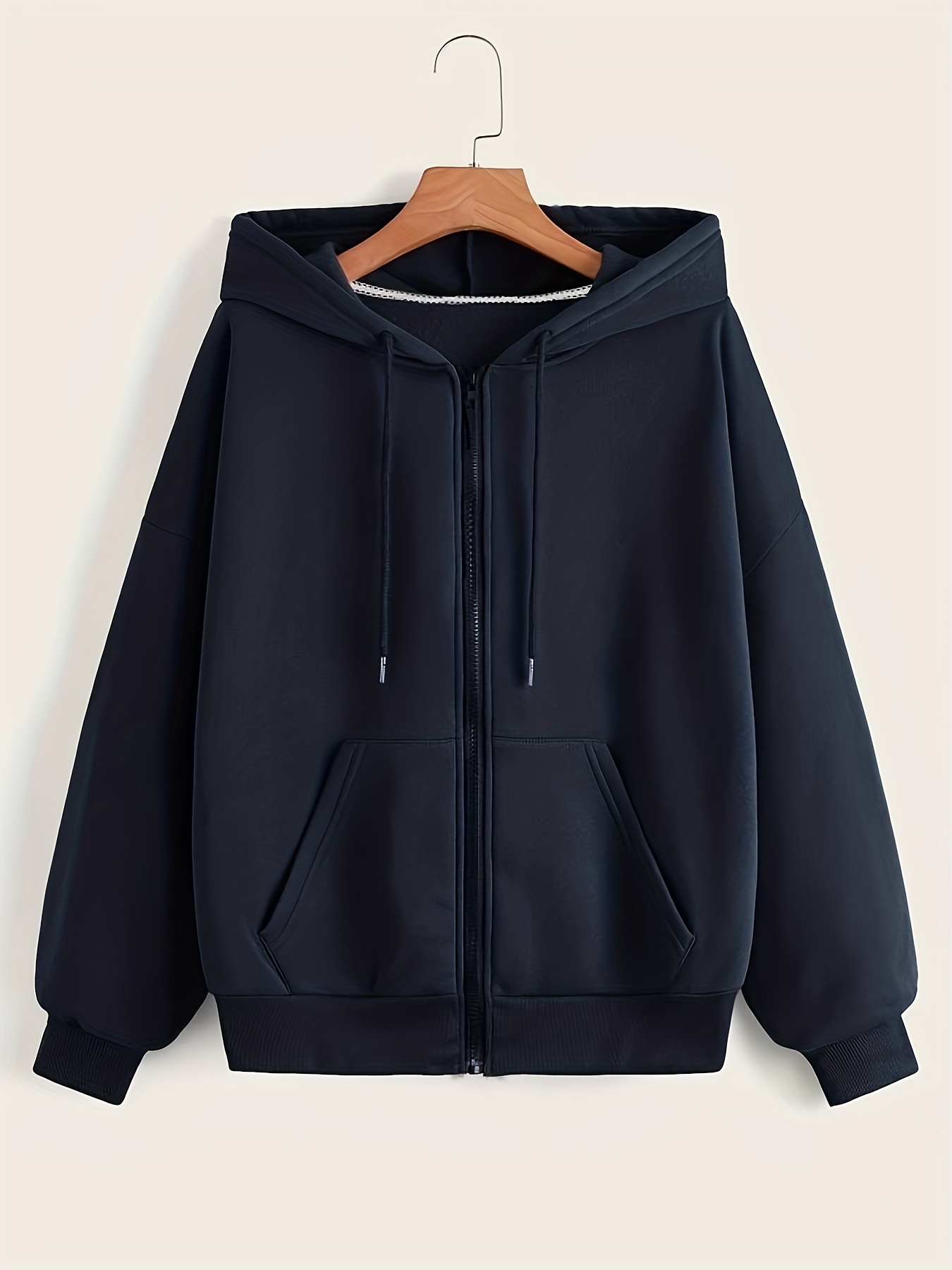 Full Zip Hooded Sweatshirts Long Sleeve Top Solid Color - Temu