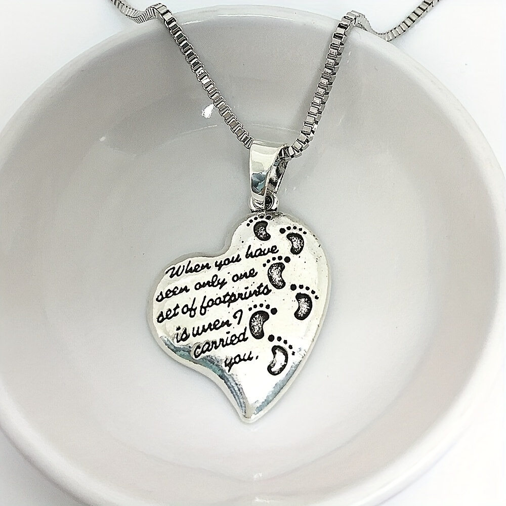 Silvery Tone Love Footprint Lovely Small Heart Long Sweater Chain Necklace