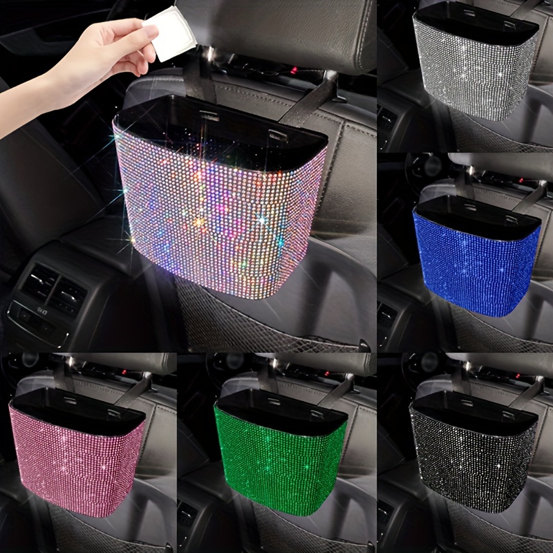 Inlay Rhinestones Car Trash Can Sparkling Dustbin For Bedroom