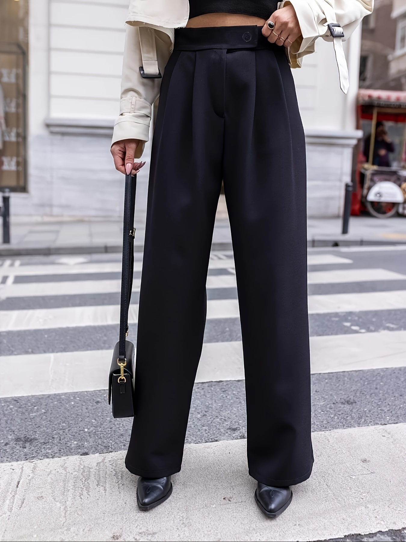 Solid High Waist Pants Elegant Versatile Long Length Pants - Temu