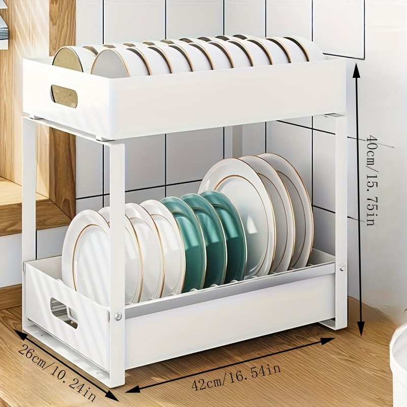 Dish Storage Rack Kitchen Shelf With Sliding Storage Drawer - Temu