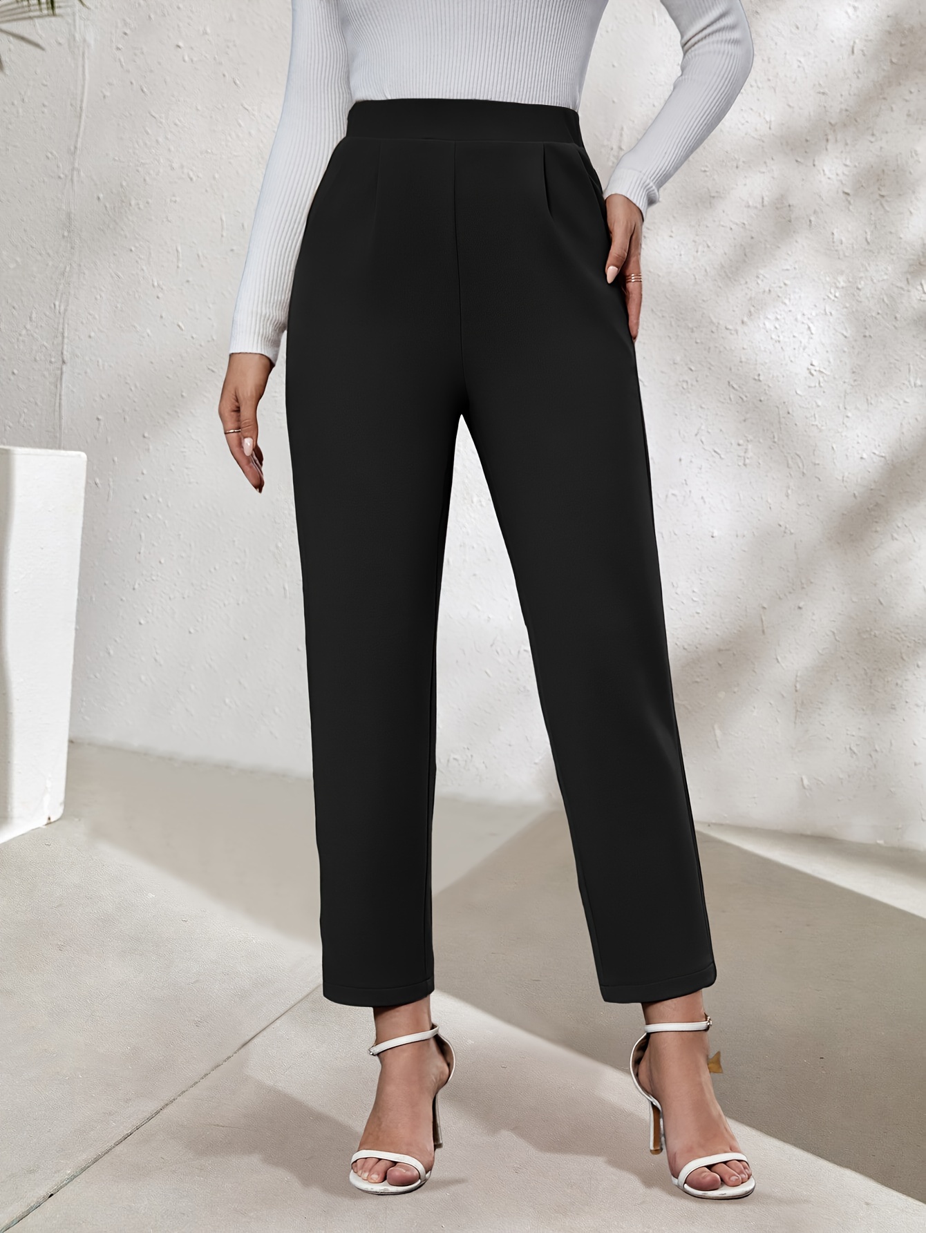 Solid Velvet Flare Leg Pants, Casual Slim Pants For Spring & Fall, Women's  Clothing