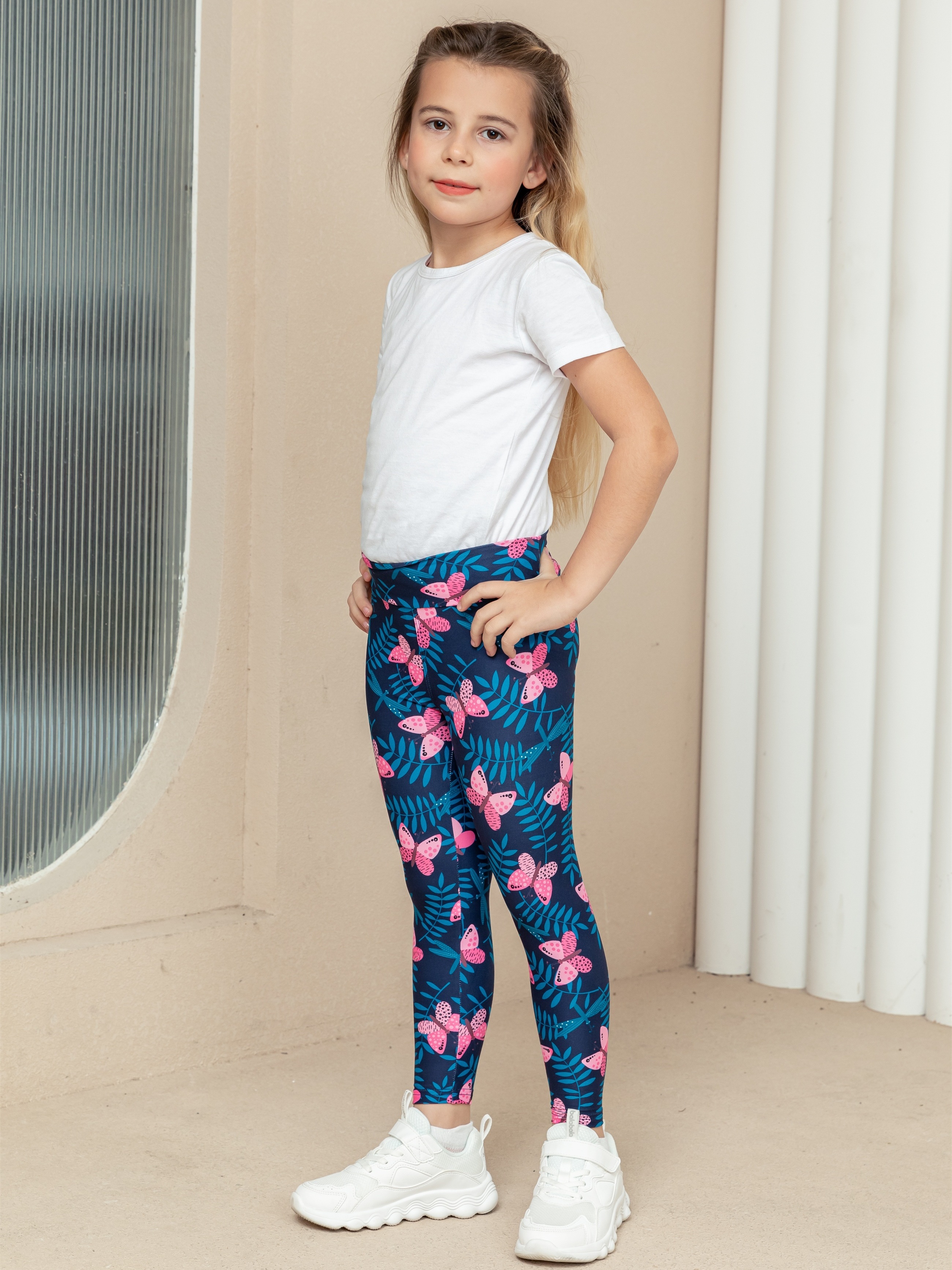 Kid Girl Butterfly Print Elasticized Leggings