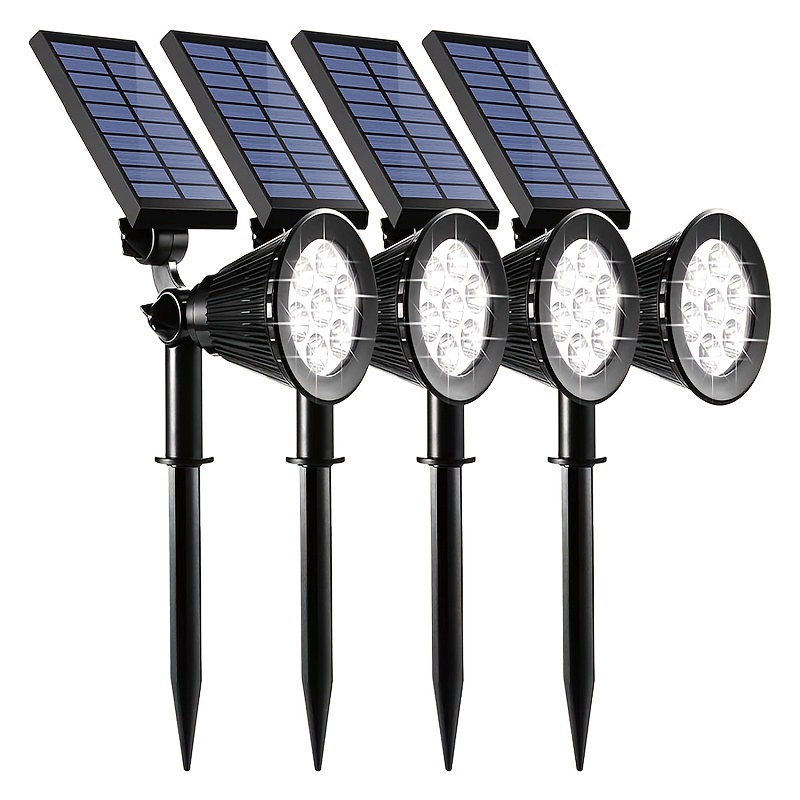 T-SUN Focos solares azules, 4 luces LED solares para paisaje, impermeables,  ajustables de encendido/apagado automático, luces solares de pared para