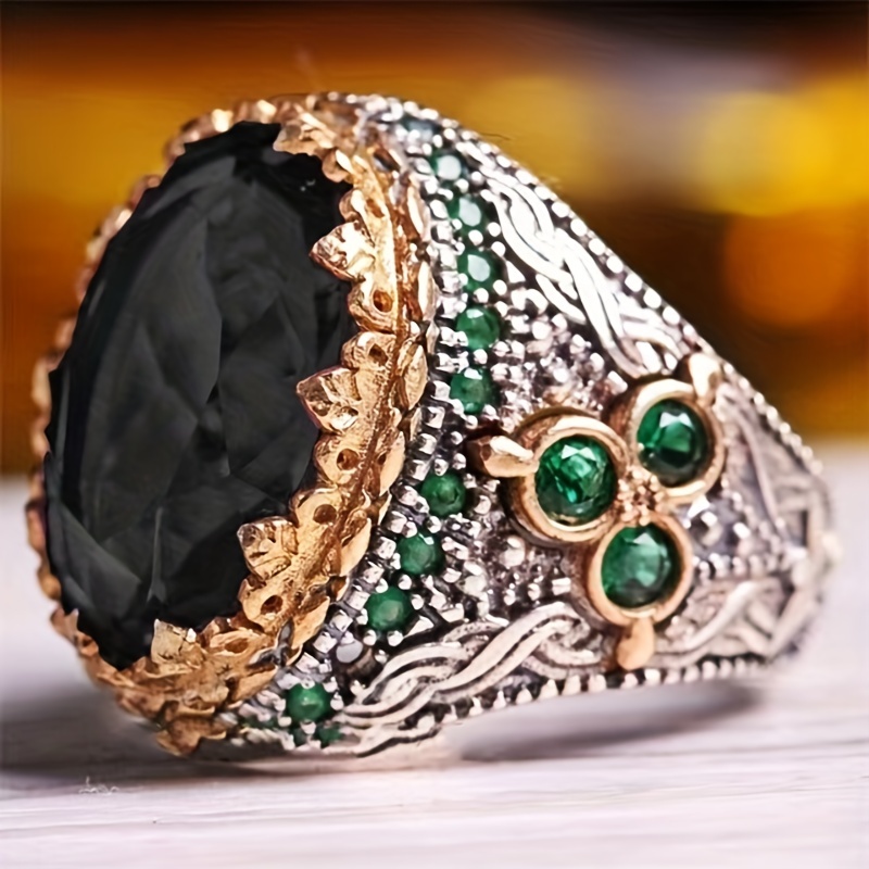 Men's Inlaid Jade Ring, Retro Design