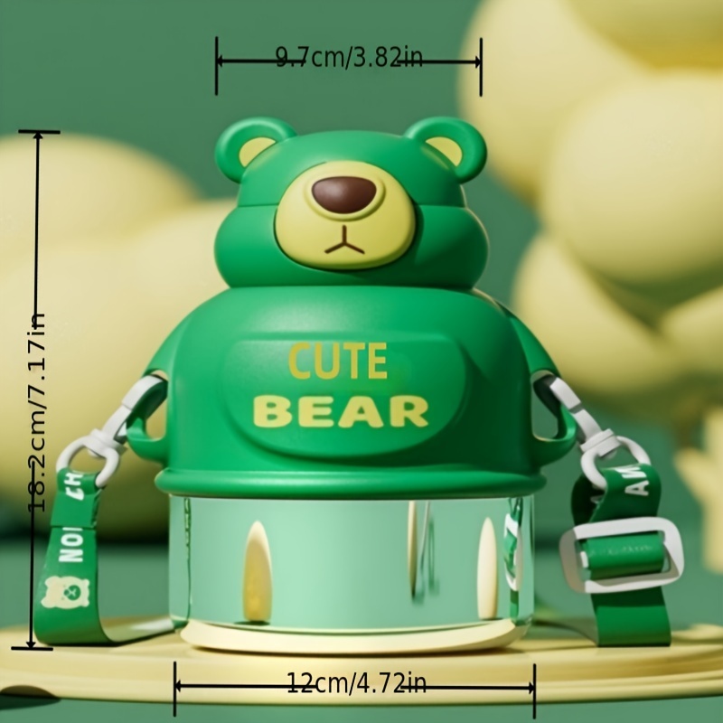 Plastic Straw Cup With Cartoon Design And Rope, Cute Bear Shaped Water  Bottle For Outdoor Use