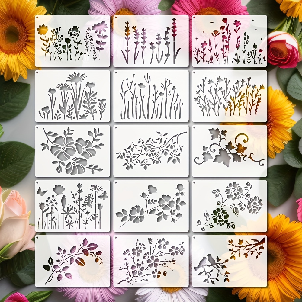 Flower Stencils for Painting Flower Stencils Field Plants Painting  Templates Reusable Floral Wild Flower Stencils for Painting on Wood Wall