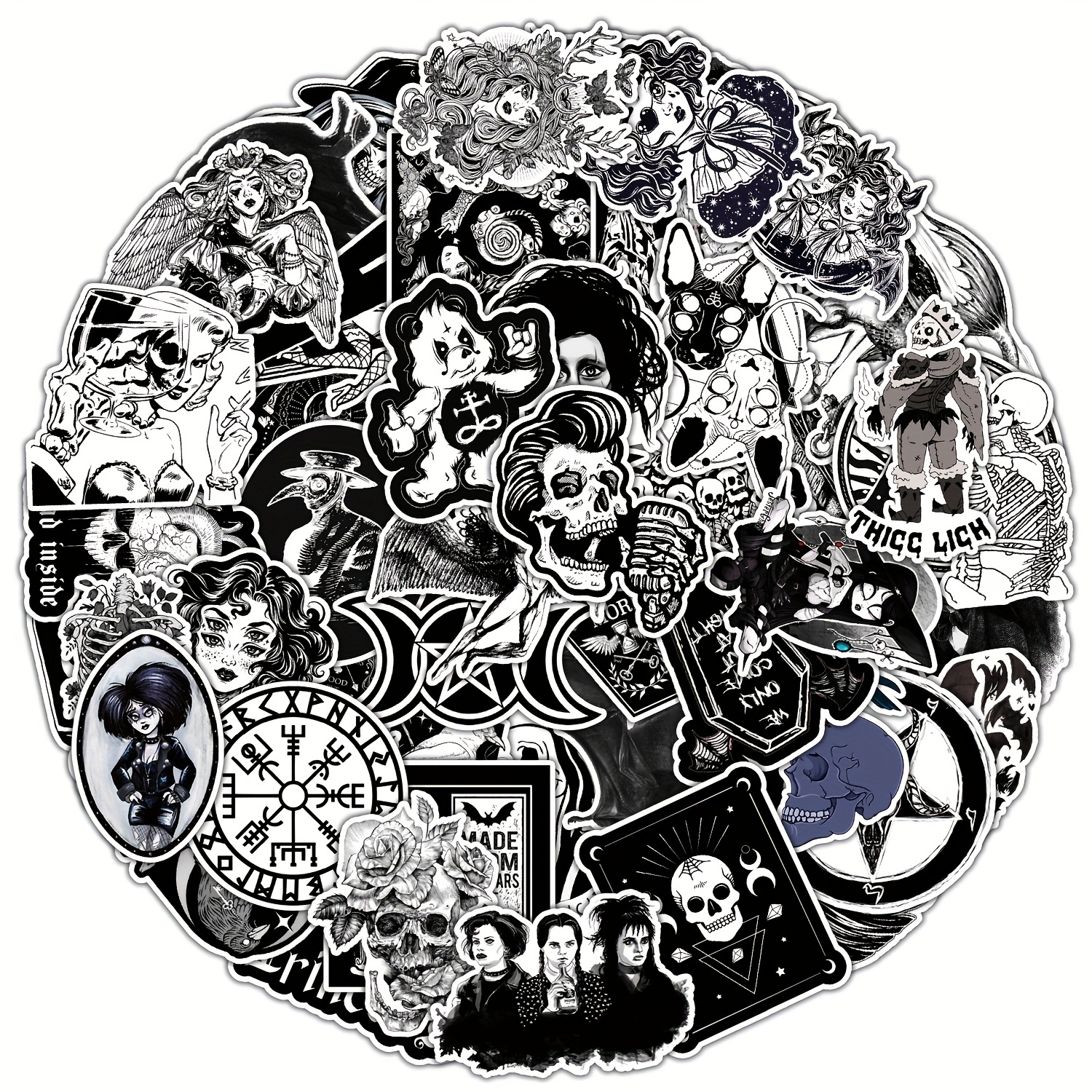 50PCS Goth Stickers Pack Scrapbooking Skull Stickers Black and