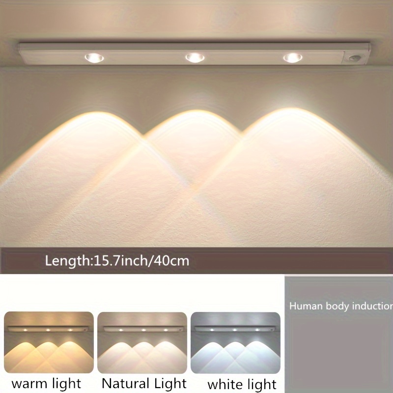 Tira de luz LED moderna con sensor de cuerpo humano, cinta magnética inalámbrica recargable, ideal para zapateros, vitrinas, armarios, gabinetes, sin necesidad de cableado - Imagen 5